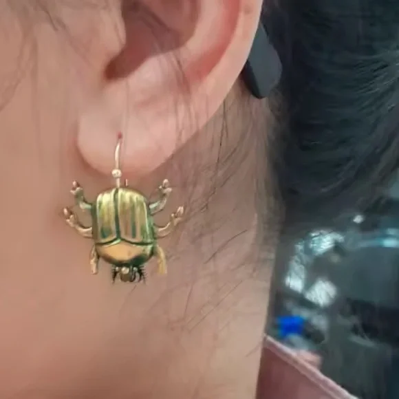 Egyptian Green Beetle Earrings - Picture 7 of 8